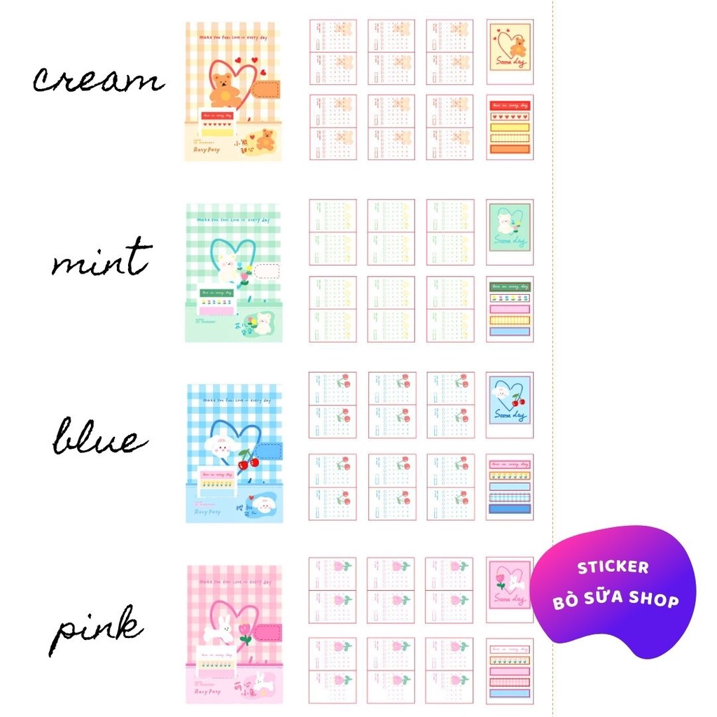 Sổ tay bìa da A6 tặng kèm 8 tấm sticker sổ nhật kí bìa caro màu pastel chuẩn Hàn đáng yêu