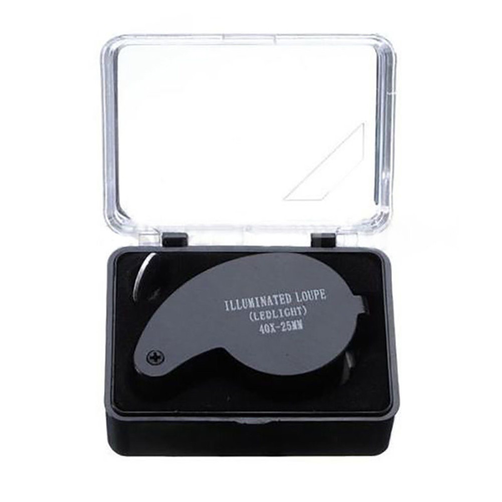 Kính lúp mini bỏ túi 40X 25mm có đèn LED chiếu sáng và hộp đựng nhựa tiện lợi