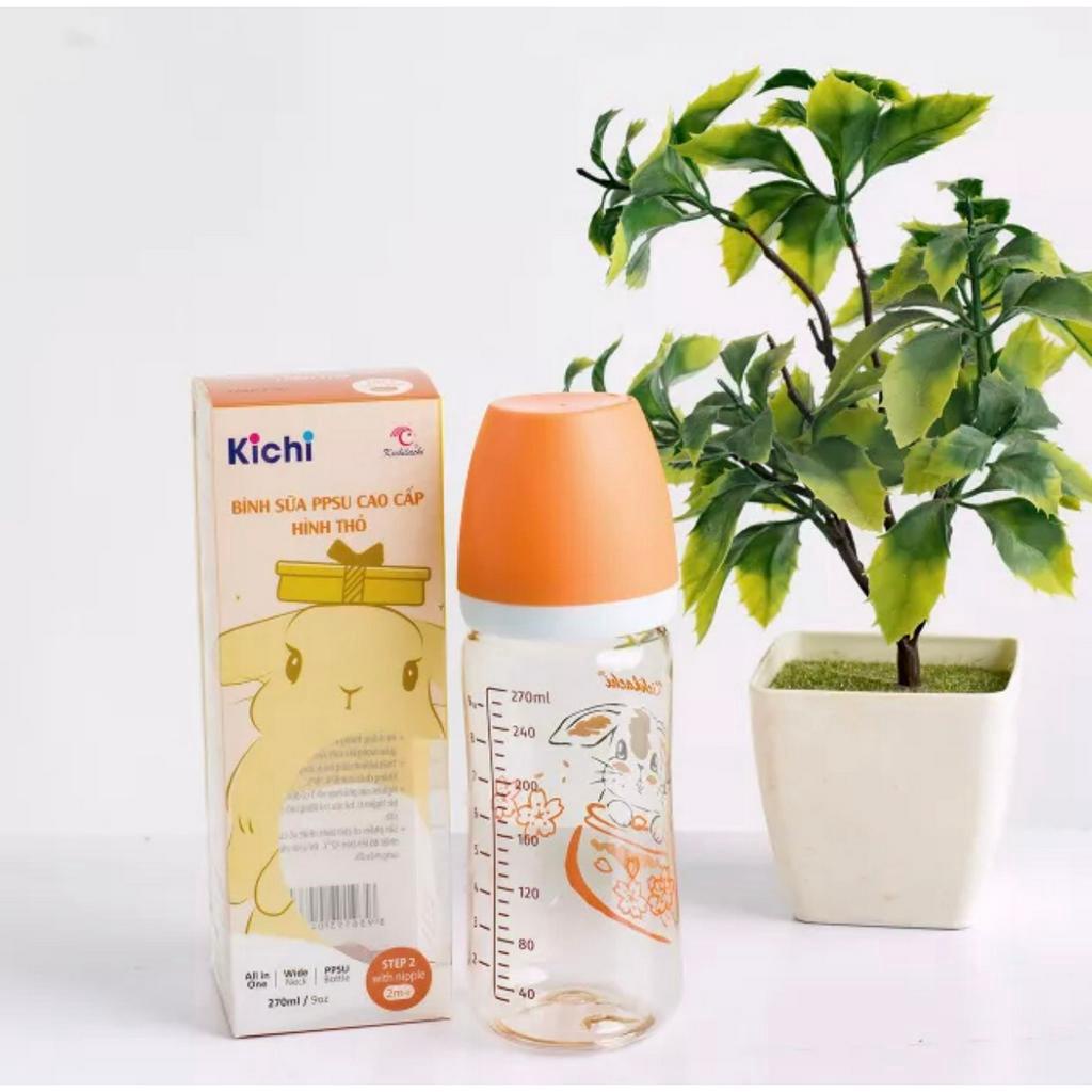 Bình sữa cổ rộng PPSU cho bé Kichilachi họa tiết hình Thỏ dễ thương 170ml - 270ml