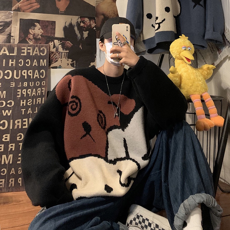 Áo Sweater Dệt Kim Dày Dặn Dáng Rộng Phong Cách Hàn Quốc Thời Trang Thu Đông Cho Nam Giới