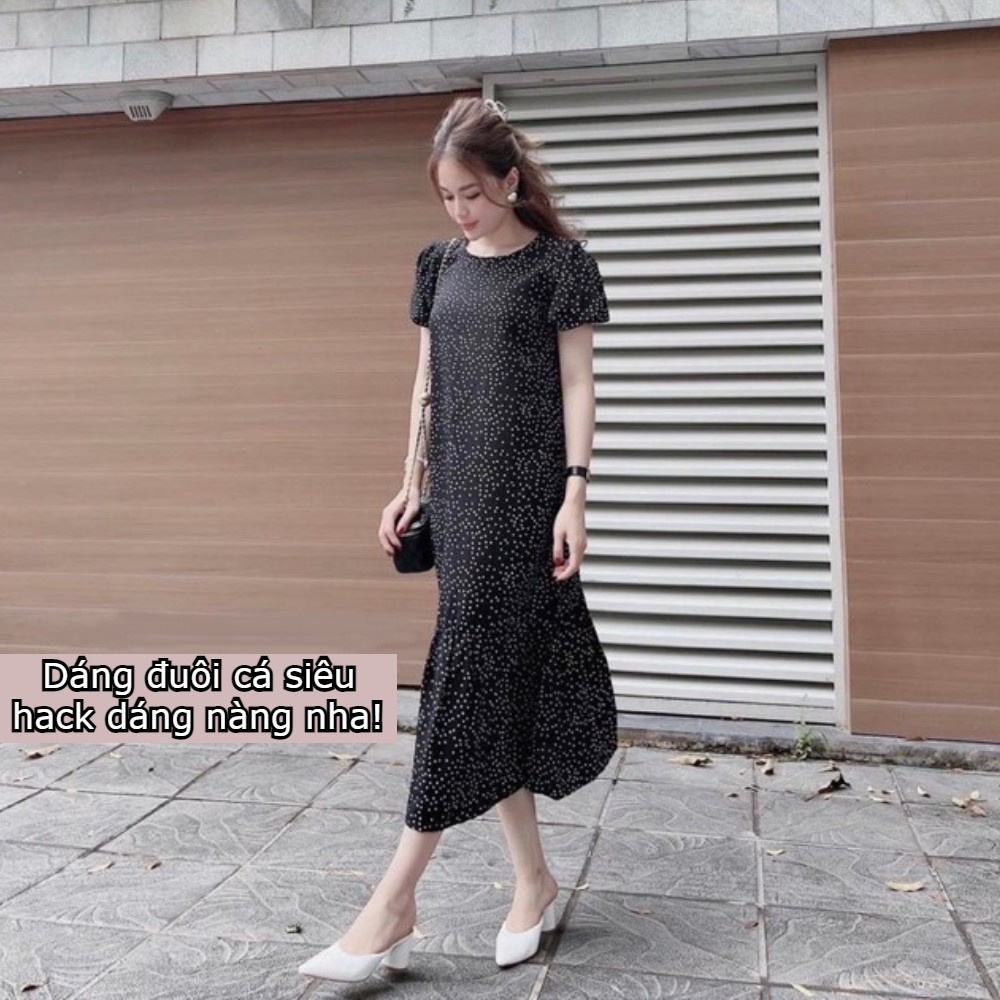 VÁY HOA NHÍ DÁNG SUÔNG - ĐẦM NỮ MAXI ĐUÔI CÁ V-DC