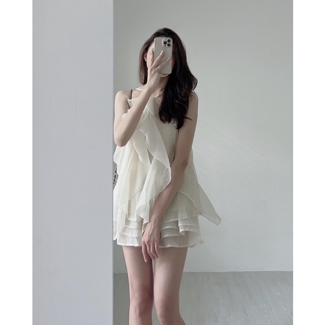 S5781 Set voan tơ cổ yếm Audrey