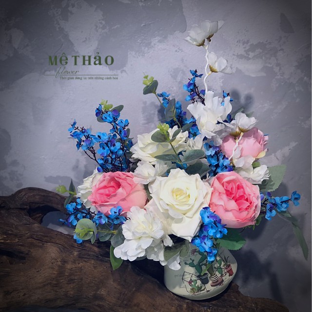 (Ảnh shop chụp) Bình Hoa Giả Trang Trí Nhà Cửa, Decor Phòng Khách Chất Liệu Lụa Cao Cấp Mê Thảo Flower