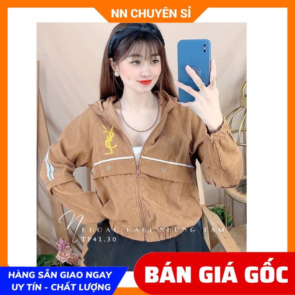 Áo khoác chống nắng nữ chất kaki nhung tăm thêu chữ dễ thương TP41