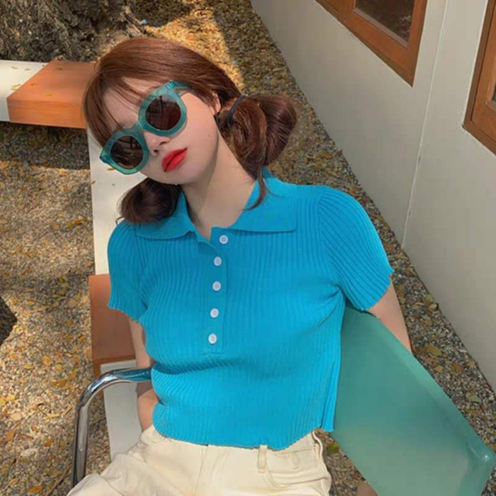 áo polo Ngắn Tay Trơn Màu Xinh Xắn Dành Cho Nữ 8052