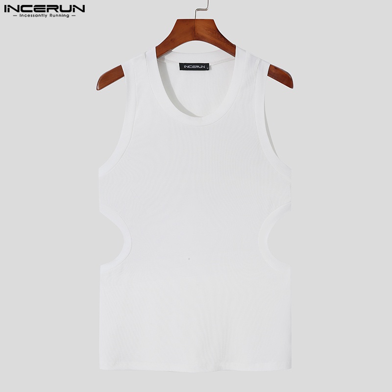 Áo kiểu INCERUN sát nách cổ tròn thiết kế khoét lỗ 3 màu sắc tùy chọn thời trang mùa hè dành cho nam