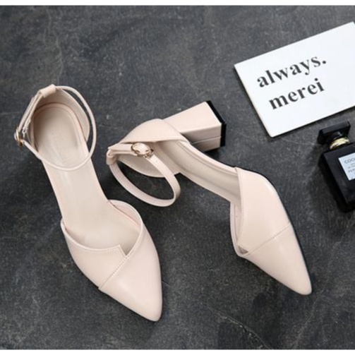 Giày cao gót đế vuông xếp mũi 5 phân phong cách Hàn Quốc a11