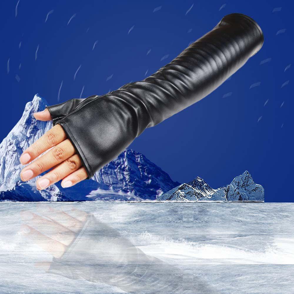 Găng Tay Da PU Phối Ren Chống Trượt Phong Cách Punk Thanh Lịch Cho Nữ