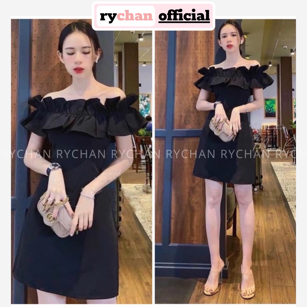 Đầm Dự Tiệc Cực Cháy Form Ngắn Trễ Vai Nhún Bèo Ôm Eo Cuốn Hút - DX9738