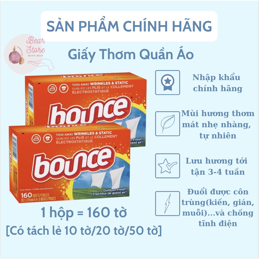 [Tách lẻ] Giấy thơm quần áo Bounce xuất xứ Mỹ mùi hương tươi mát 160 tờ