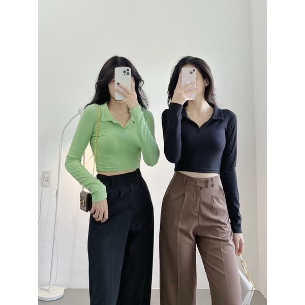 POLO CROPTOP TAY DÀI▪Áo Polo tay dài chất dày dặn