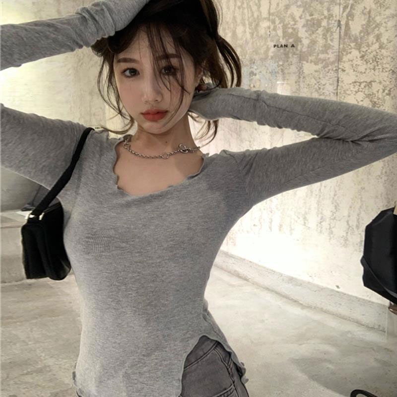 Áo Thun Dệt Kim Tay Dài Cổ Tròn Dáng Ôm Thời Trang Dành Cho Nữ