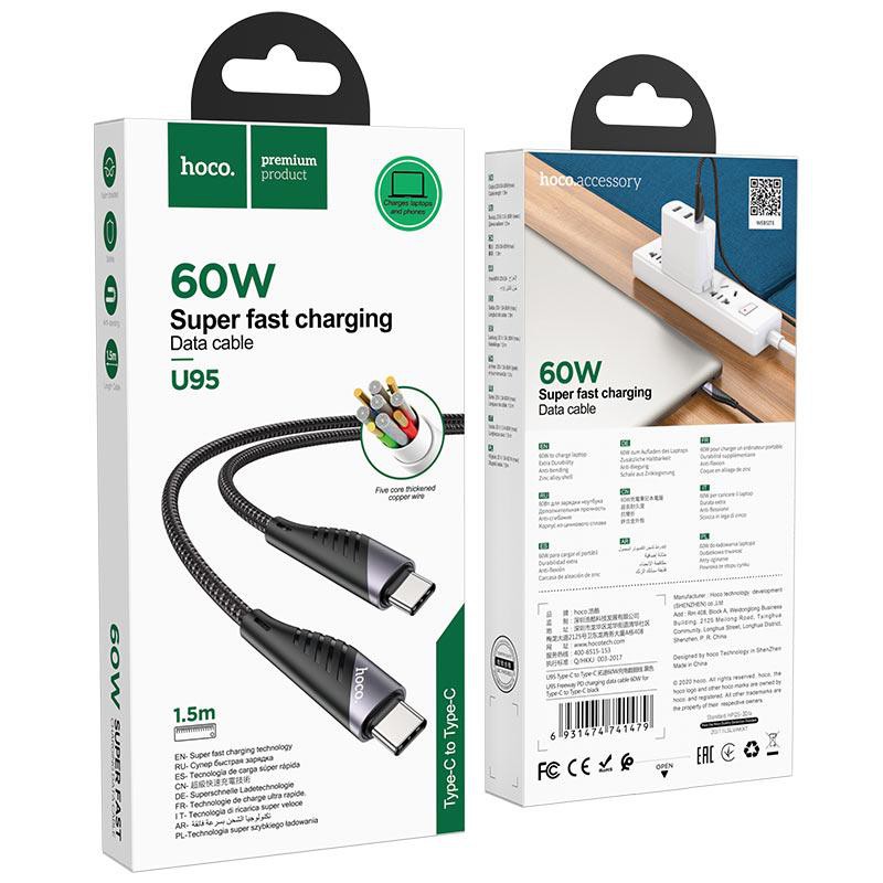 Cáp sạc nhanh Type-C to Type-C PD 60W Cao Cấp Hoco U95 X14 dây dù siêu bền dài 1.5M cho Android chính hãng hoco.