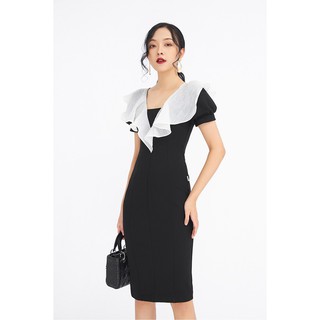 Đầm ngắn tay bèo cổ dáng ôm- 20Again