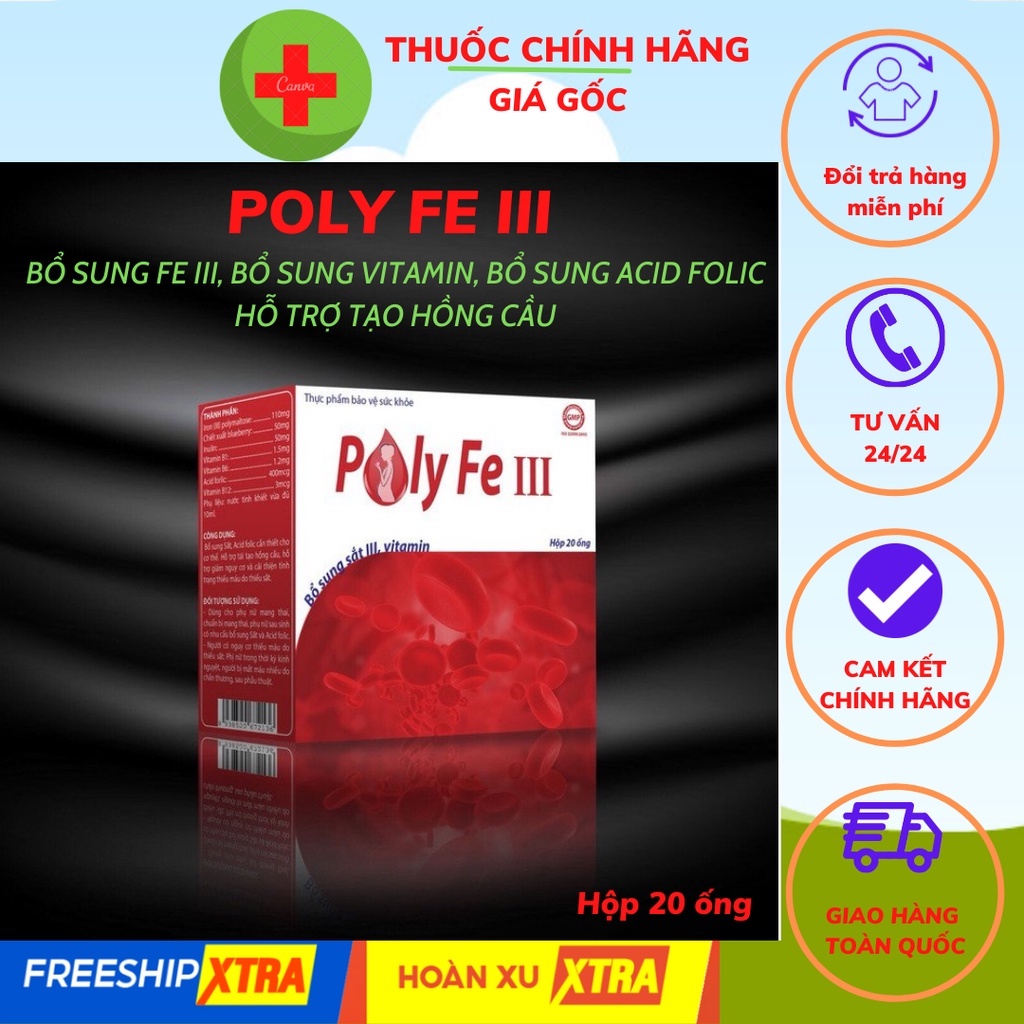 [BỔ SUNG SẮT]🩸POLY Fe III✅TẠO HỒNG CẦU🩸VITAMIN💧TEM CHÍNH HÃNG