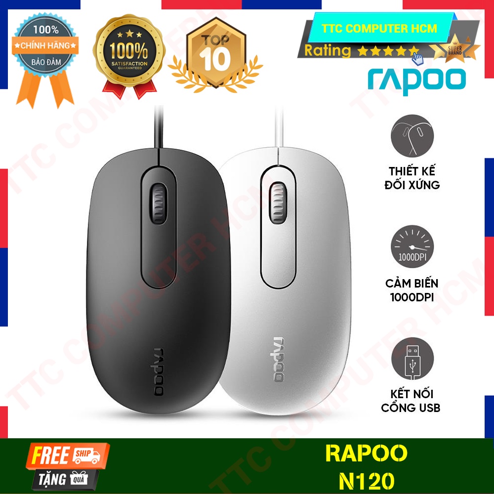 RAPOO N120 | Chuột có dây RAPOO N120 cổng USB  - HÀNG CHÍNH HÃNG TTC COMPUTER HCM