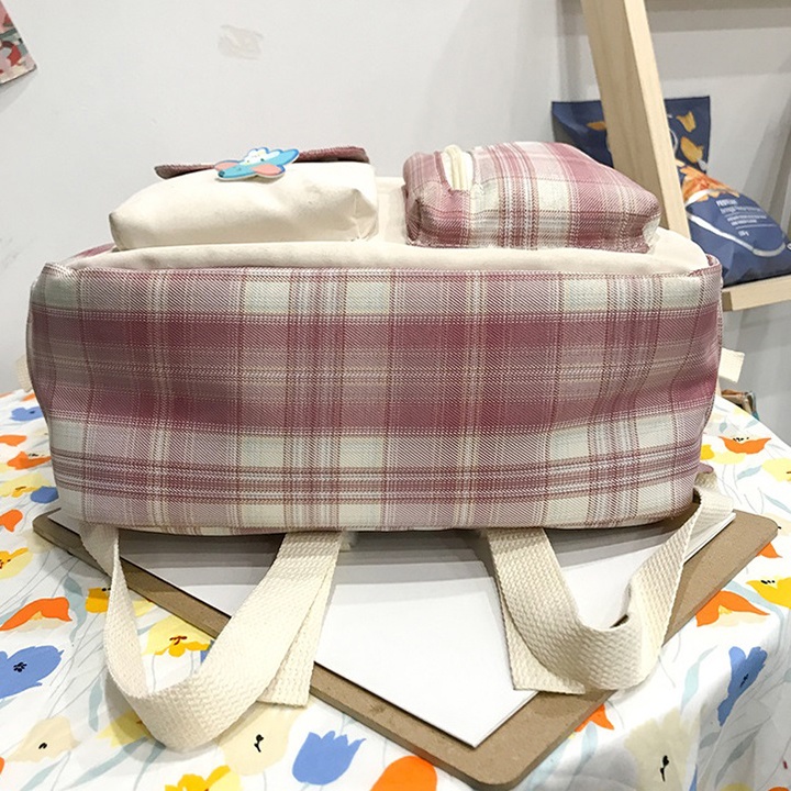 Balo học sinh nữ vải mềm chống thấm nươc size 41cm tặng kèm gim cài và gấu bông BALO-542