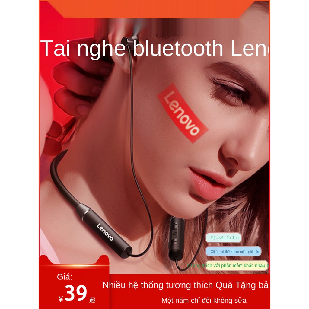 ▪™Tai nghe gaming chụp L / Lenovo Original HE05 Bluetooth cổ treo cắm không dây chạy thể thao đeo đầu tay nhạc game ăn g