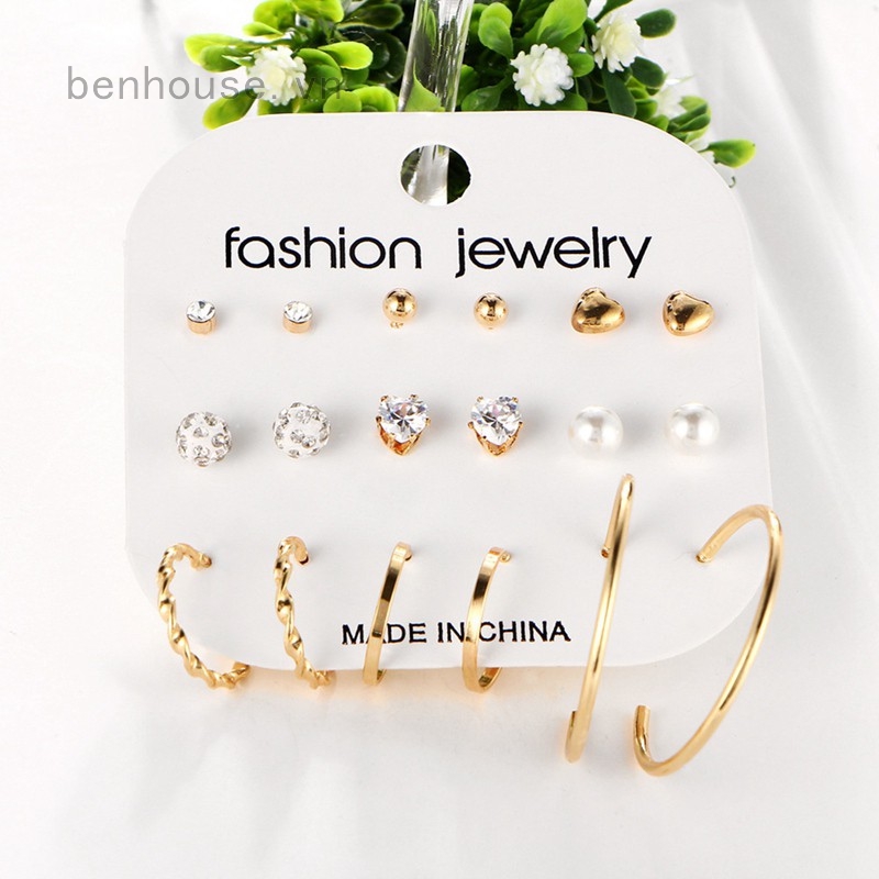 Bộ 9 đôi bông tai thời trang nhiều mẫu mã lựa chọn cho nữ