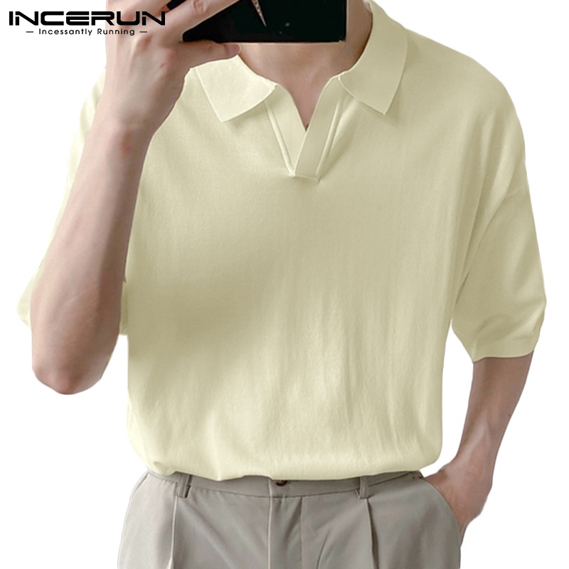 Áo polo INCERUN tay ngắn cổ mép lật thời trang 4 màu tùy chọn cho nam