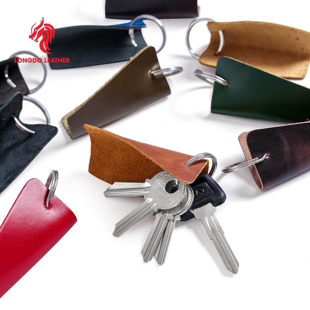 Móc chìa khóa cute đôi da bò thật, Bảo hành 5 năm, Thương hiệu Longdo Leather - MK04