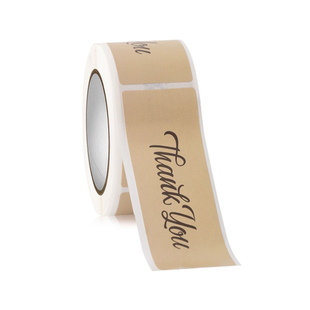 Bộ 150 miếng dán hình chữ nhật in chữ Thank You bằng giấy kraft kích thước 3x1 Inch dùng trang trí gói quà