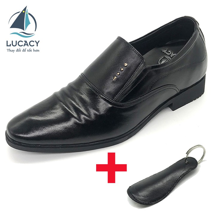 Combo giày lười công sở nam thương hiệu Lucacy độn đế 6cm thông minh N1621CM + dụng cụ đón gót hanmade da bò