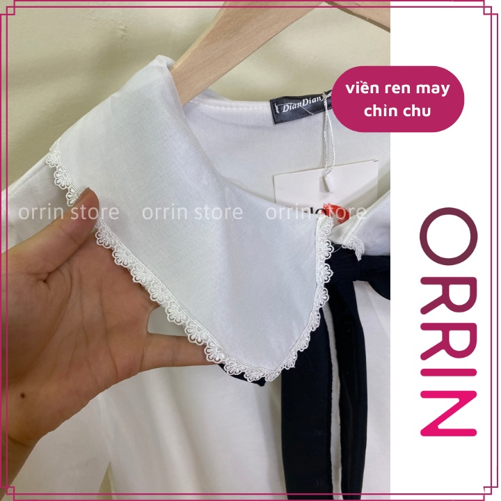 Áo babydoll voan cổ bèo viền ren thắt nơ dáng xòe, áo sơ mi kiểu nữ