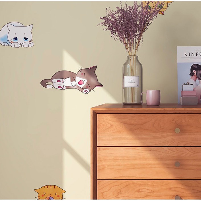 Giấy dán tường hình mèo có keo sẵn khổ rộng 45cm, giấy decal dán tường mèo con dễ thương (giá bán theo mét)- Lala Mart