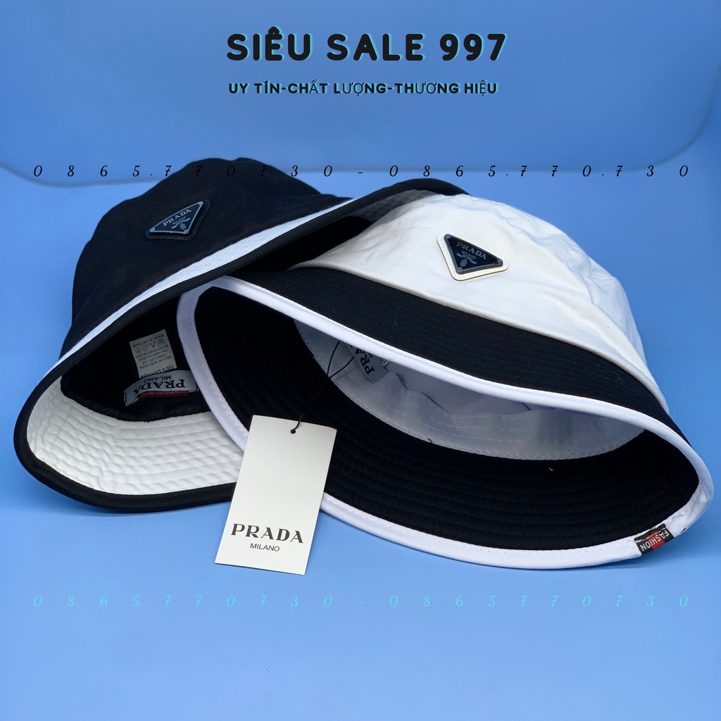 MŨ BUCKET PRAADA PHỐI MÀU TRẮNG ĐEN 2 MÀU CAO CẤP THỜI TRANG NAM NỮ