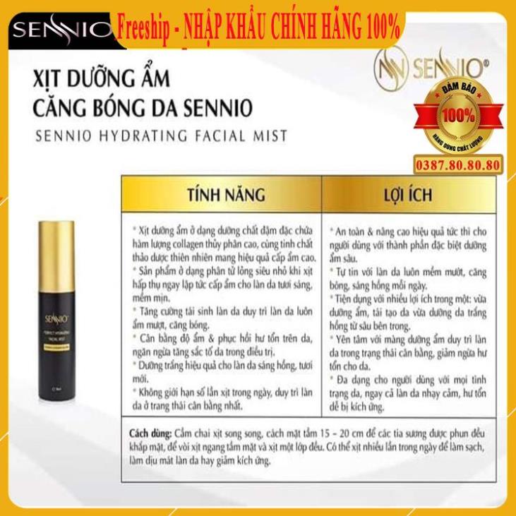 Nước xịt khoáng dưỡng ẩm da mặt hàn quốc/ Xịt dưỡng ẩm sennio giúp da trắng, căng bóng mịn cho da thường, da dầu, da mụn