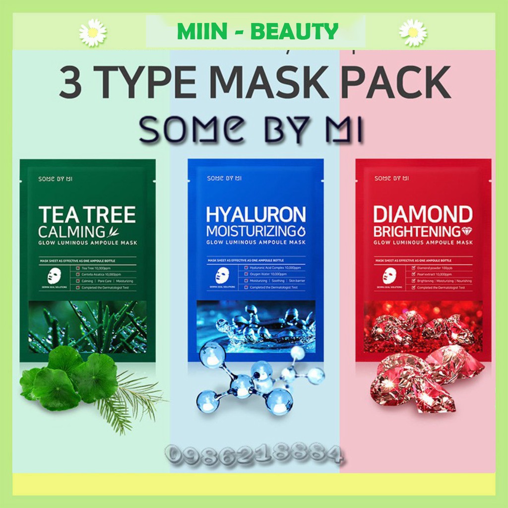 [Mã COS1103 hoàn 8% xu đơn 250K] Mặt nạ Tràm trà Cấp nước Dưỡng trắng SOME BY MI Glow Luminous Ampoule Mask LAM7
