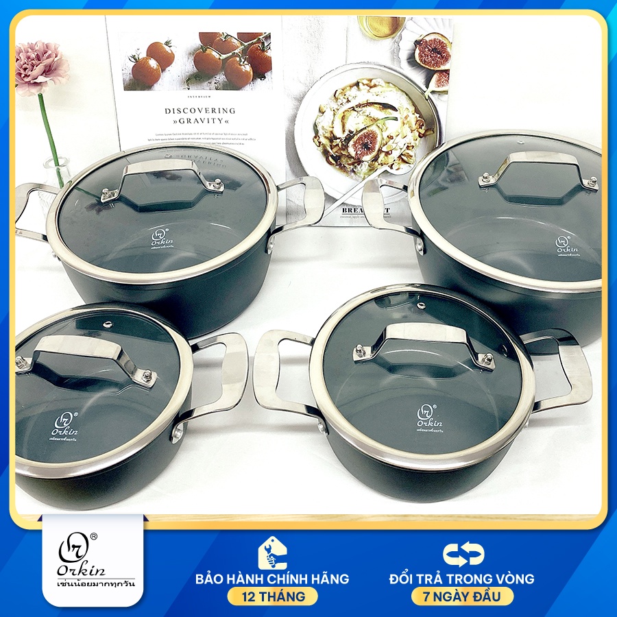 BỘ 4 NỒI NHÔM 5 LỚP, ĐÁY TỪ  - ORKIN Thái Lan  - MÃ OR08