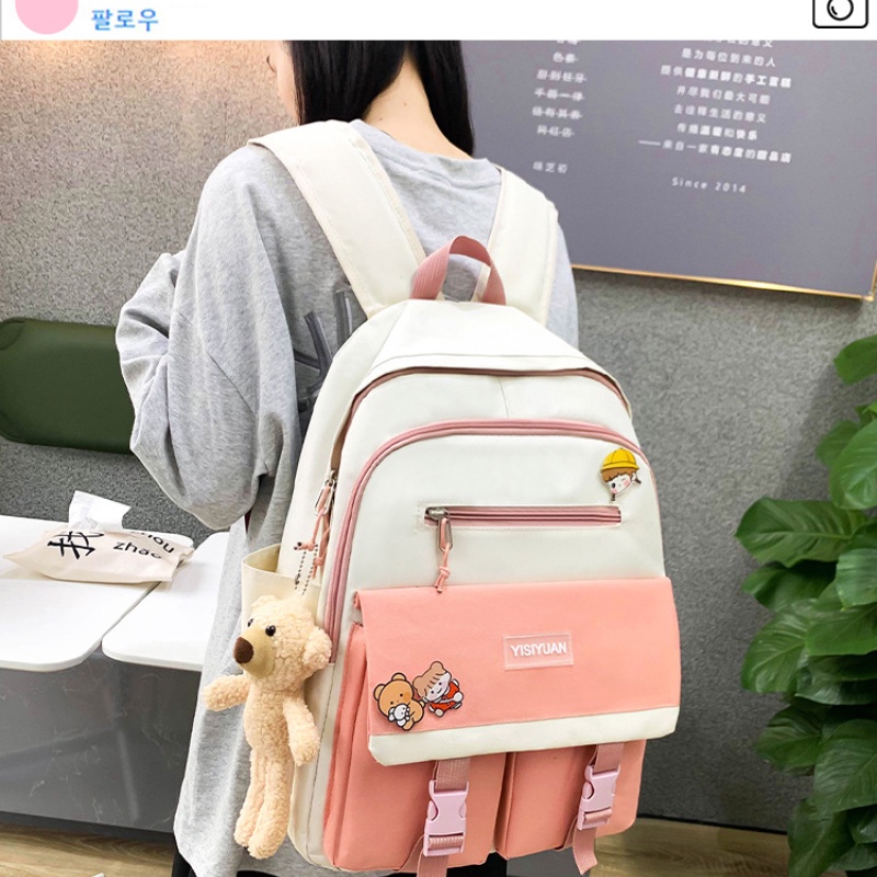 Ba lô học sinh IELGY cỡ lớn màu sắc tương phản phong cách harajuku