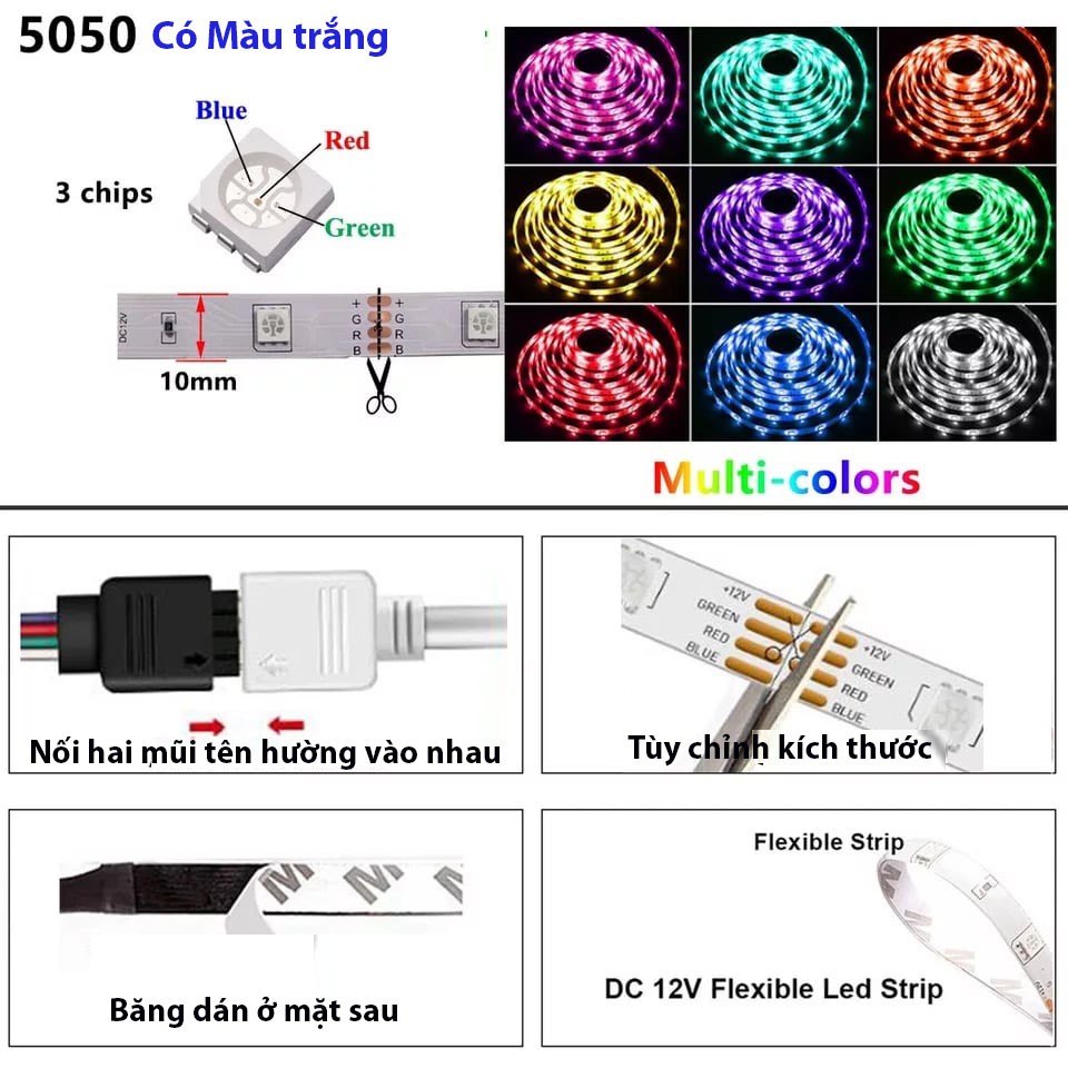 Combo đèn Led TikTok 5050 RGB chuyên quay TikTok loại chuyển màu dài 5m/10m/15m, đèn trang trí những video triệu view