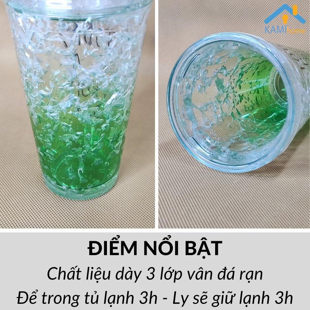 Ly uống nước dễ thương kiểu trà sữa có ống hút (Lớp đá lạnh vĩnh cửu) cỡ 450ml KM 22011