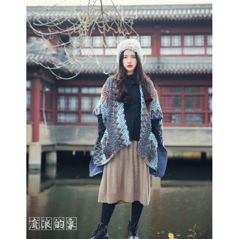 Cardigan len dáng choàng cape tông xanh xám - MS041 (Có ảnh thật) | BigBuy360 - bigbuy360.vn