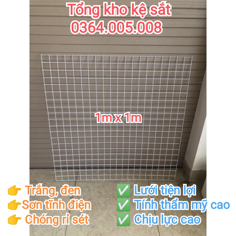 , Lưới sắt treo phụ kiện, tấm lưới ô vuông 1m x 1m - trắng, đen