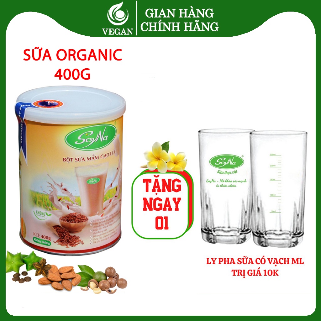 Sữa organic hữu cơ hạt dinh dưỡng không đường mầm gạo lứt huyết rồng vị cacao Soyna cho người giảm cân, ăn chay 400g