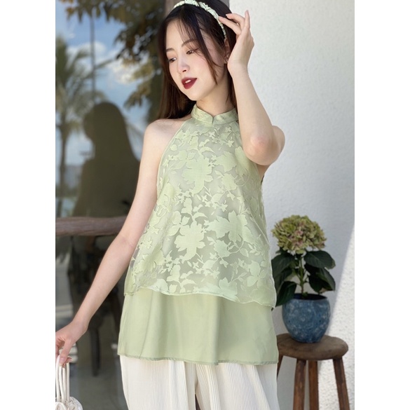 Set áo yếm cổ tàu Rosa O.N WORKSHOP thiết kế, chất liệu oganza hoa | BigBuy360 - bigbuy360.vn