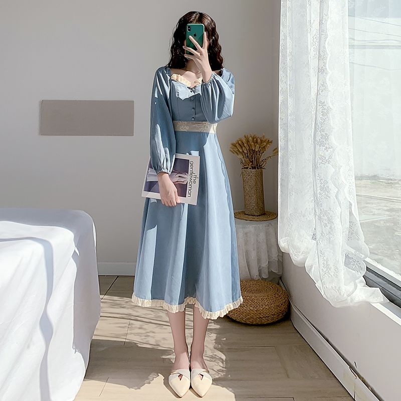 Đầm Dáng Chữ A Cổ V Tay Dài Kiểu Retro Pháp Thời Trang Xuân Thu 2021 Cho Nữ
