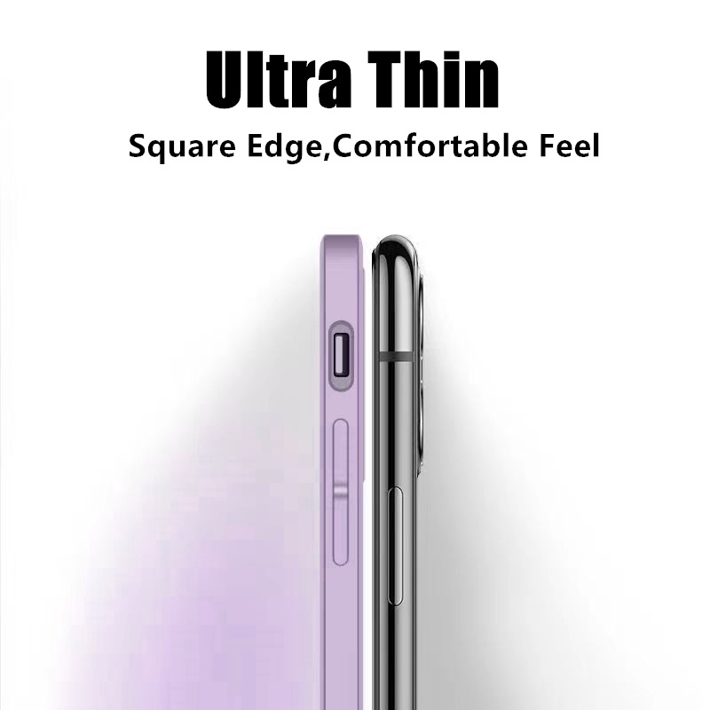 Ốp Điện Thoại Mặt Kính Cường Lực Cứng Phối Silicon Màu Kẹo Cho iPhone 11 12 13 Pro Max XS Max XR X 7 8 Plus 11Pro 12 Pro Max