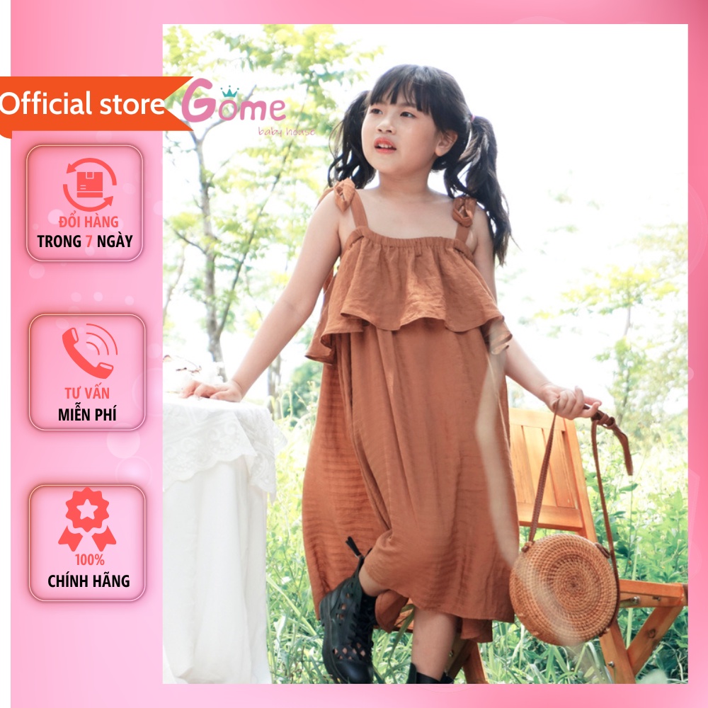 Đầm thiết kế dự tiệc cho bé gái màu nâu dây vai nơ bèo ngực Gome baby GH22-02