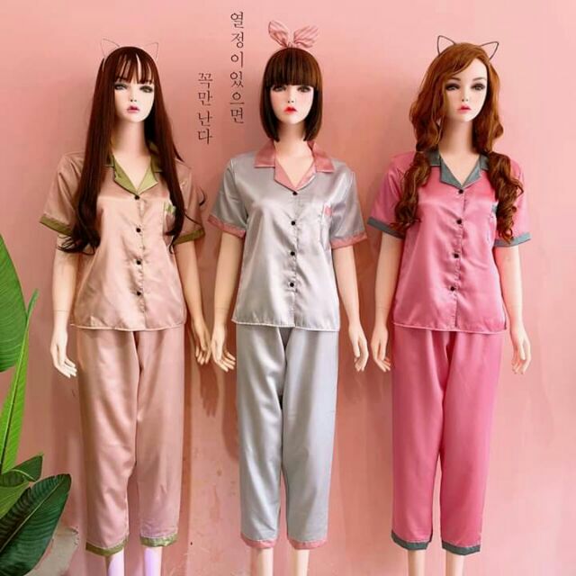 Bộ phi lụa tay ngắn - quần dài phối siêu đẹp