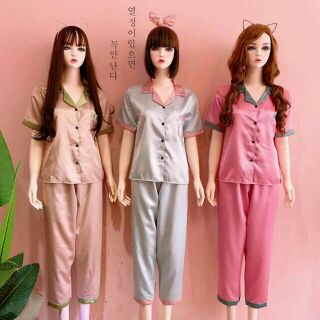 Bộ phi lụa tay ngắn - quần dài phối siêu đẹp