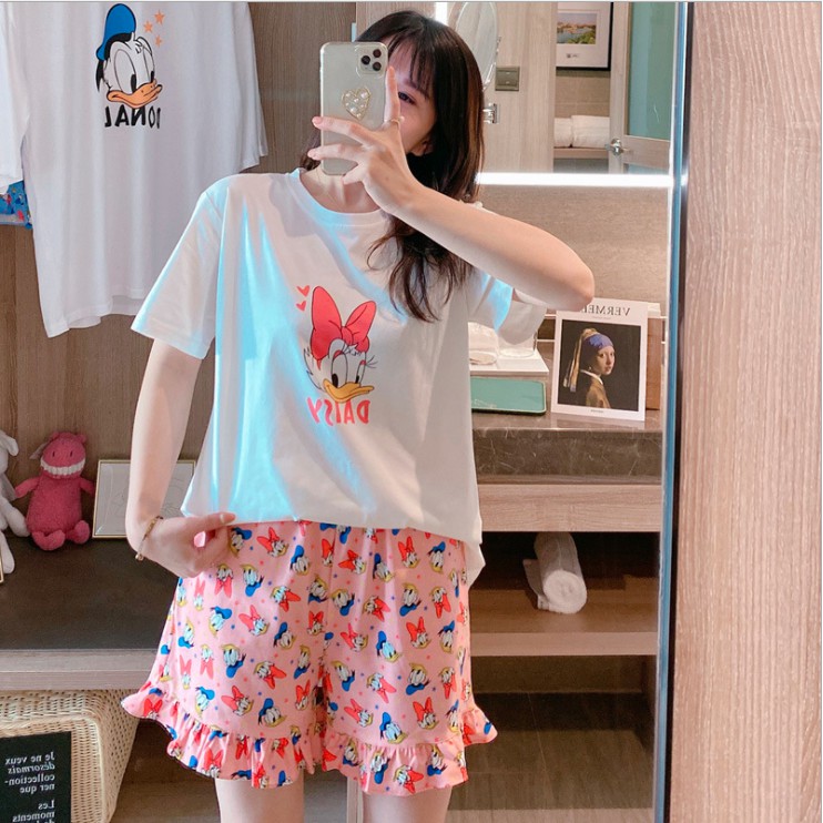 Đồ ngủ nữ ngắn tay bộ pijama họa tiết in hình donald M02