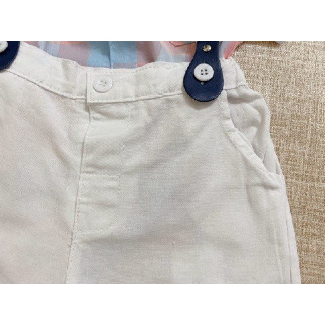 Set yếm và áo caro xanh hồng (6-21Kg) phù hợp chụp ảnh, thôi nôi cho bé trai - Vải thoáng mát cho bé hoạt động