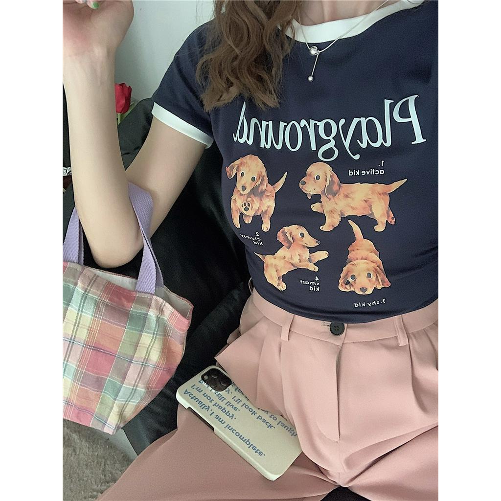 Áo Thun Nữ Tay Ngắn Dáng Ôm In Hình Cún Dễ Thương 51086
