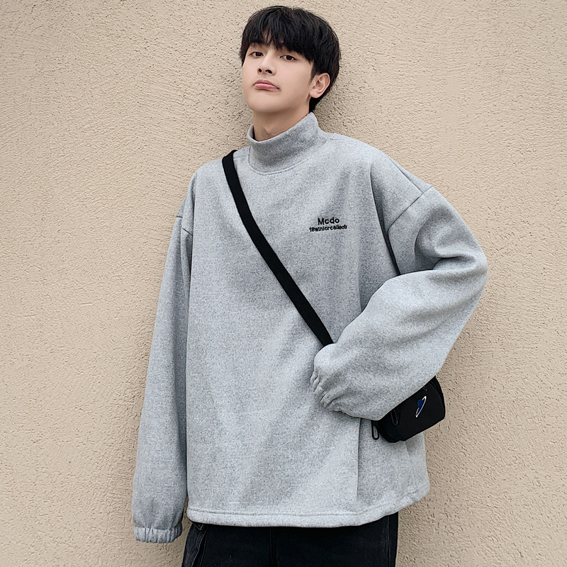 Áo sweater cổ cao tay dài dáng rộng màu trơn phong cách Hàn Quốc thời trang dành cho nam