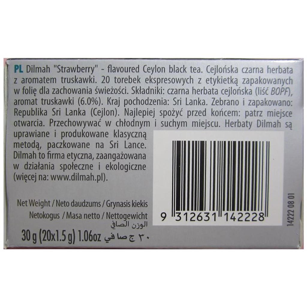 [CHÍNH HÃNG] Trà Dilmah Hương Dâu Hộp 30g (1,5 g x 20 gói túi lọc)